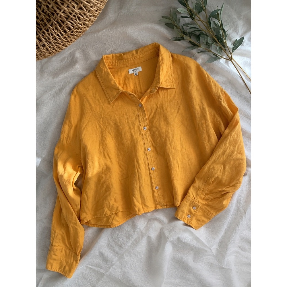 Weekend Los Angeles Orange Linen Blend Button Down Shirt XL T2108LRDG